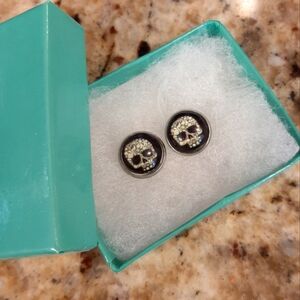Skull Design Black and Silver Earrings
